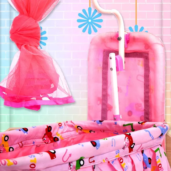 Newborn_Baby_Cradle_with_Mosquito_Wheels_Cradle_For_Baby_Swing_kids_(Pink)