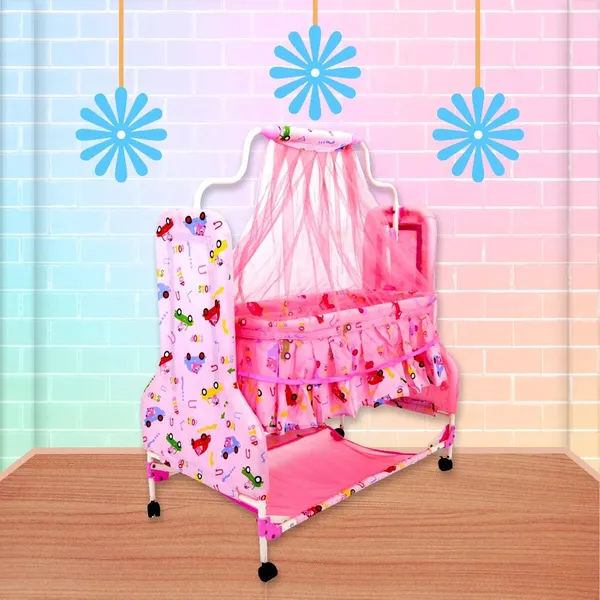Newborn_Baby_Cradle_with_Mosquito_Wheels_Cradle_For_Baby_Swing_kids_(Pink)
