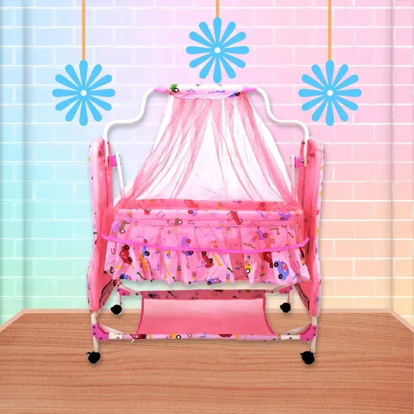 Newborn_Baby_Cradle_with_Mosquito_Wheels_Cradle_For_Baby_Swing_kids_(Pink)