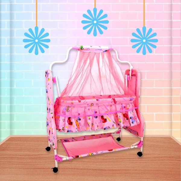 Newborn_Baby_Cradle_with_Mosquito_Wheels_Cradle_For_Baby_Swing_kids_(Pink)