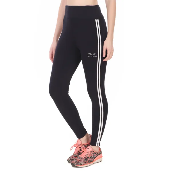 Styleso_Premium_Blue_Workout_Tights_with_Two_White_Side_Stripes