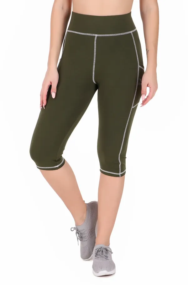 Dark_Green_Lycra_Blend_Capri_For_Women