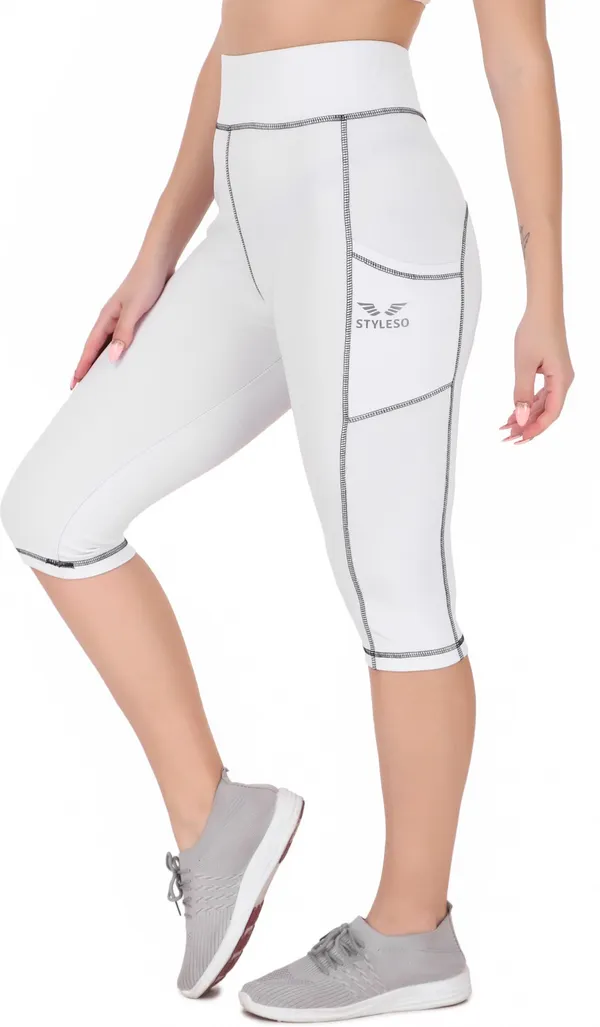 White_Polyester_Capri_For_Women
