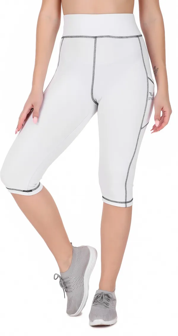 White_Polyester_Capri_For_Women