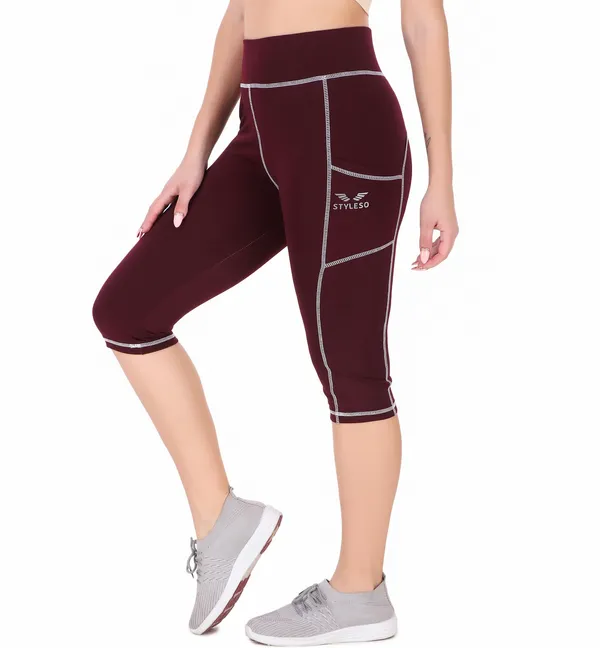 Maroon_Lycra_Blend_Capri_For_Women