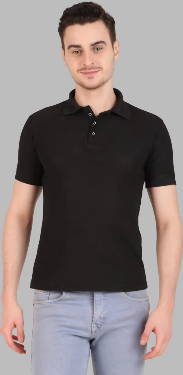 Black_Polyester_Solid_Polo_Neck_T-Shirt_For_Men