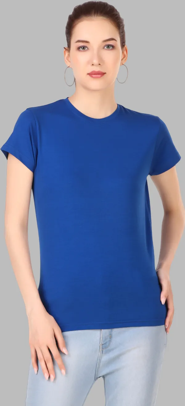 Blue_Cotton_Blend_Solid_Round_Neck_T-Shirt_For_Women