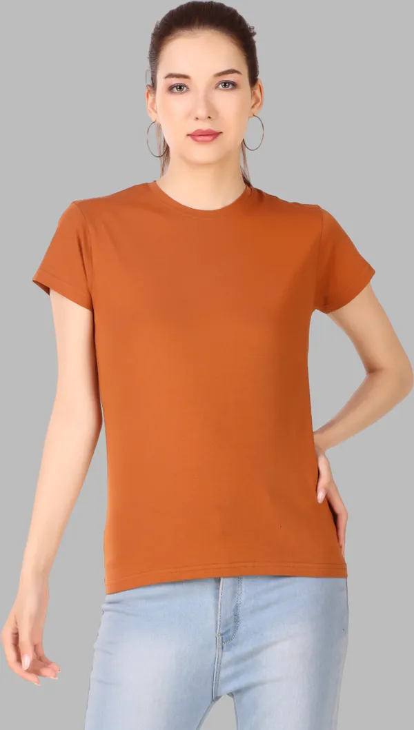 Orange_Cotton_Blend_Solid_Round_Neck_T-Shirt_For_Women