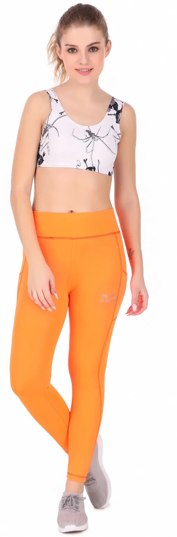 Orange_Lycra_Blend_Solid_Tights_For_Women