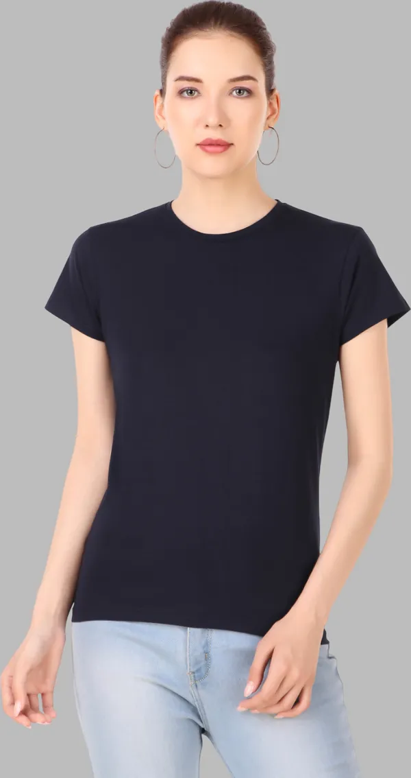 Dark_Blue_Cotton_Blend_Solid_Round_Neck_T-Shirt_For_Women