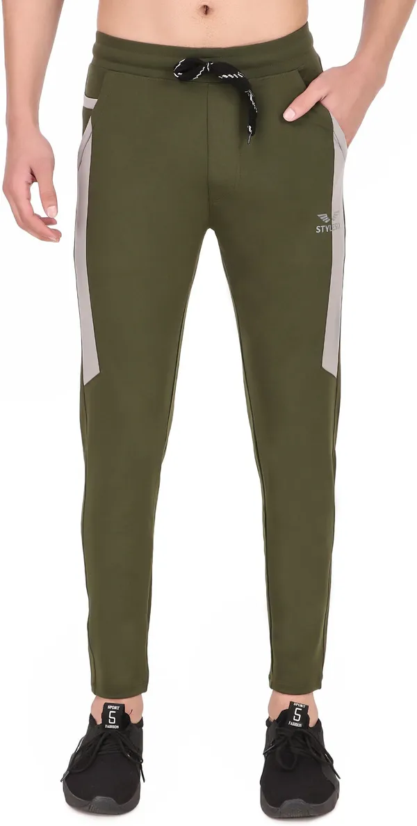 Dark_Green_Lycra_Blend_Colorblock_Track_Pants_For_Men