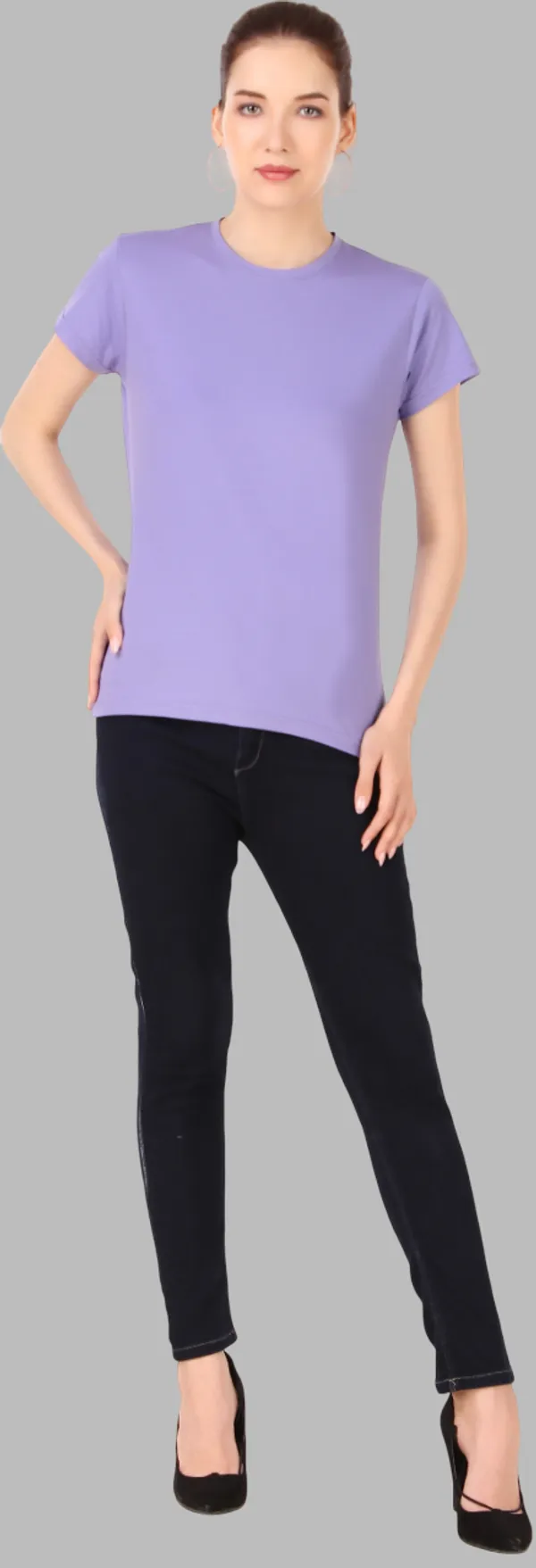 Purple_Cotton_Blend_Solid_Round_Neck_T-Shirt_For_Women