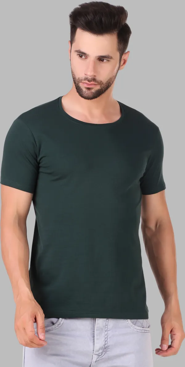 Dark_Green_Cotton_Blend_Solid_Round_Neck_T-Shirt_For_Men