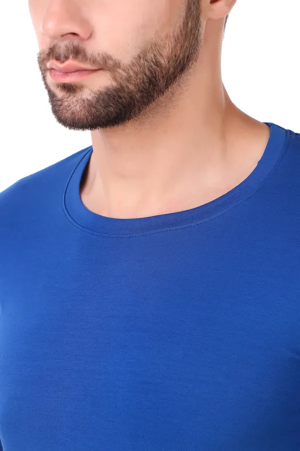 Blue_Cotton_Blend_Solid_Round_Neck_T-Shirt_For_Men