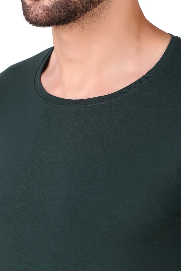 Dark_Green_Cotton_Blend_Solid_Round_Neck_T-Shirt_For_Men