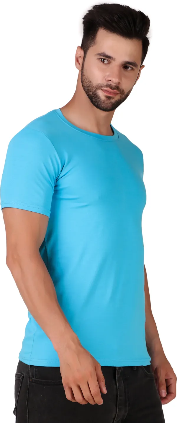 Light_Blue_Cotton_Blend_Solid_Round_Neck_Light_T-Shirt_For_Men