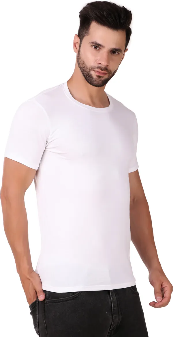 White_Cotton_Blend_Solid_Round_Neck_T-Shirt_For_Men