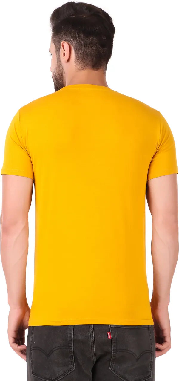 Yellow_Cotton_Blend_Solid_Round_Neck_T-Shirt_For_Men