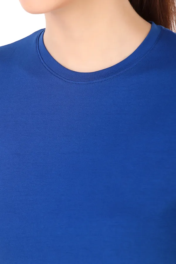 Blue_Cotton_Blend_Solid_Round_Neck_T-Shirt_For_Women