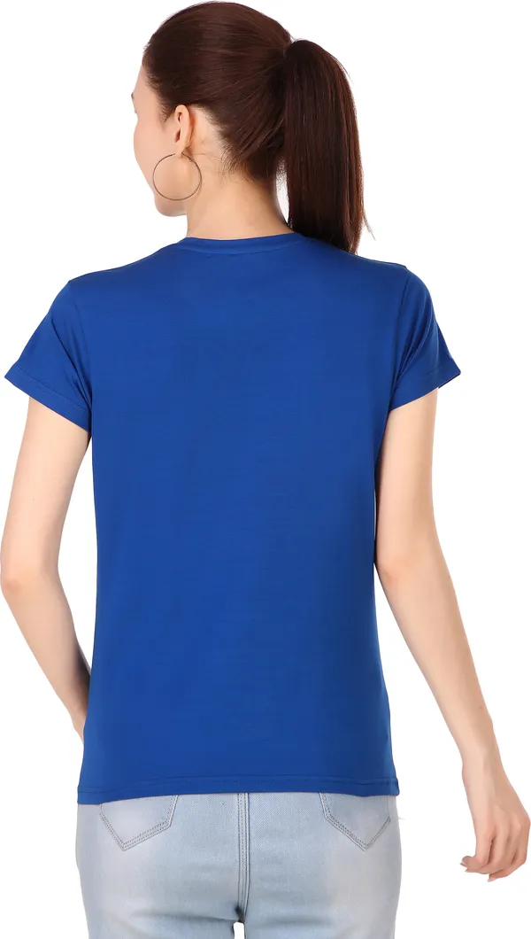 Blue_Cotton_Blend_Solid_Round_Neck_T-Shirt_For_Women