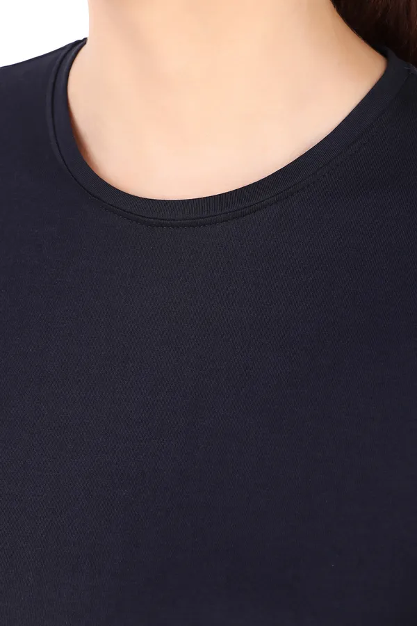 Dark_Blue_Cotton_Blend_Solid_Round_Neck_T-Shirt_For_Women