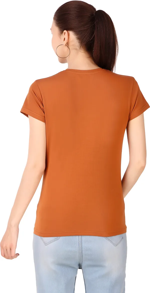 Orange_Cotton_Blend_Solid_Round_Neck_T-Shirt_For_Women