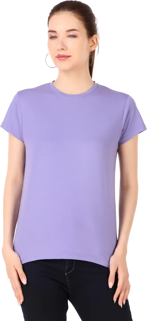 Purple_Cotton_Blend_Solid_Round_Neck_T-Shirt_For_Women