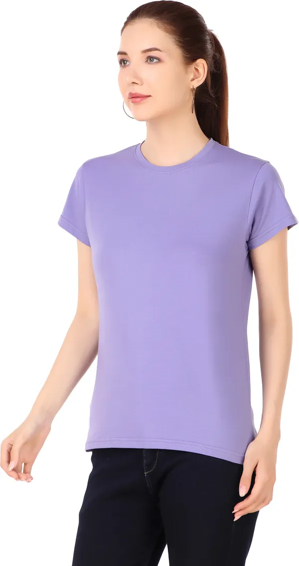 Purple_Cotton_Blend_Solid_Round_Neck_T-Shirt_For_Women