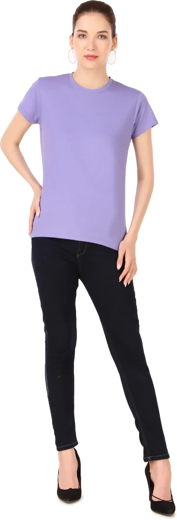 Purple_Cotton_Blend_Solid_Round_Neck_T-Shirt_For_Women