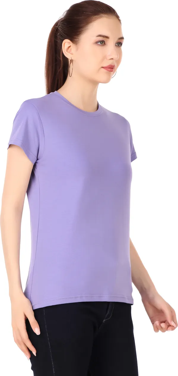 Purple_Cotton_Blend_Solid_Round_Neck_T-Shirt_For_Women