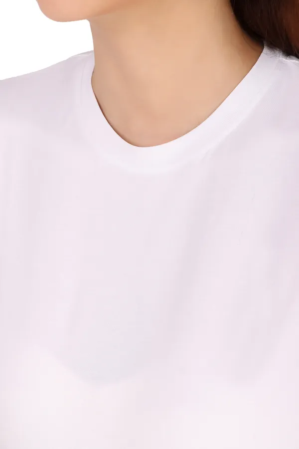 White_Cotton_Blend_Solid_Round_Neck_T-Shirt_For_Women