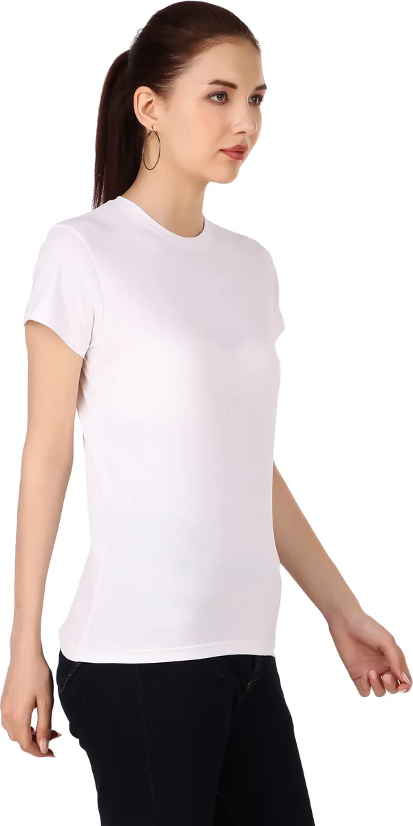 White_Cotton_Blend_Solid_Round_Neck_T-Shirt_For_Women