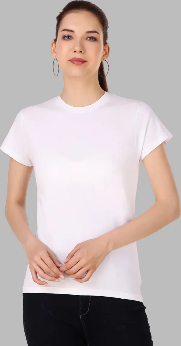 White_Cotton_Blend_Solid_Round_Neck_T-Shirt_For_Women