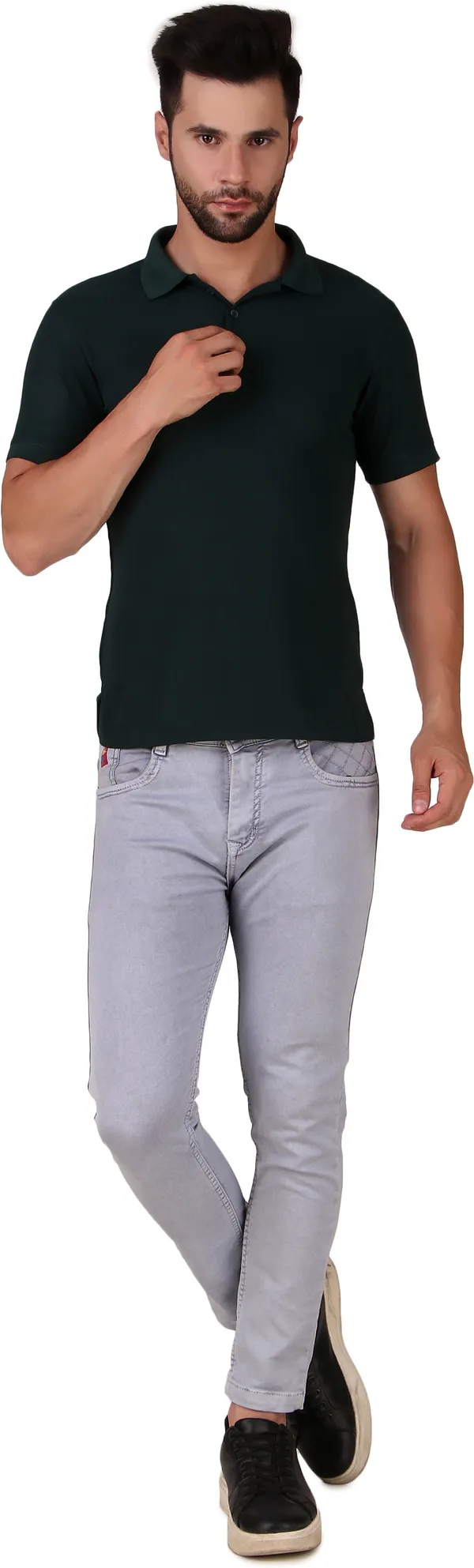 Dark_Green_Polyester_Solid_Polo_Neck_T-Shirt_For_Men