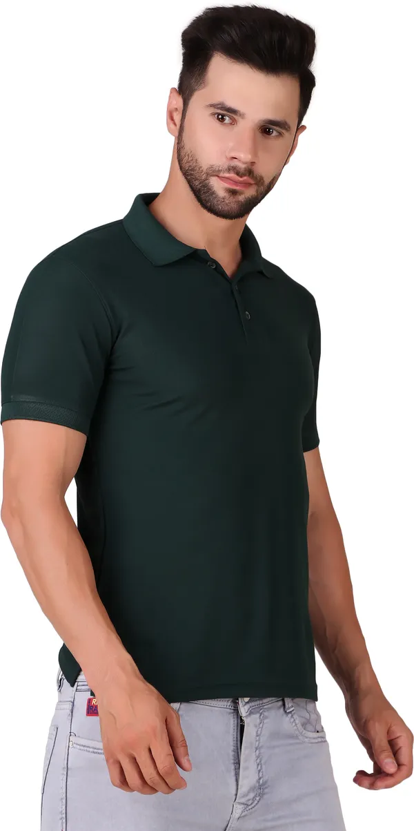 Dark_Green_Polyester_Solid_Polo_Neck_T-Shirt_For_Men