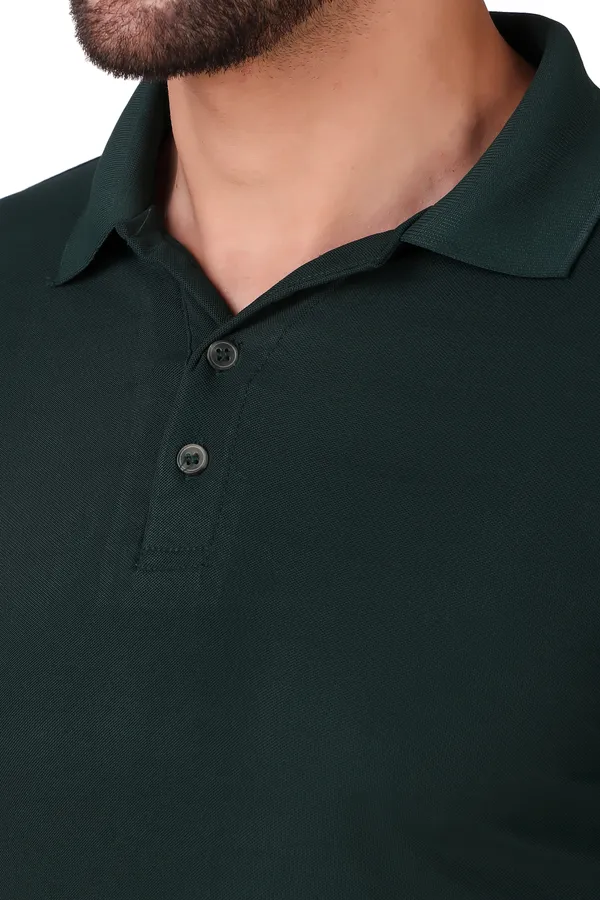 Dark_Green_Polyester_Solid_Polo_Neck_T-Shirt_For_Men
