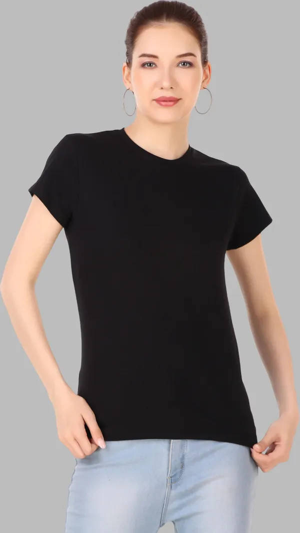 Black_Cotton_Blend_Solid_Round_Neck_T-Shirt_For_Women