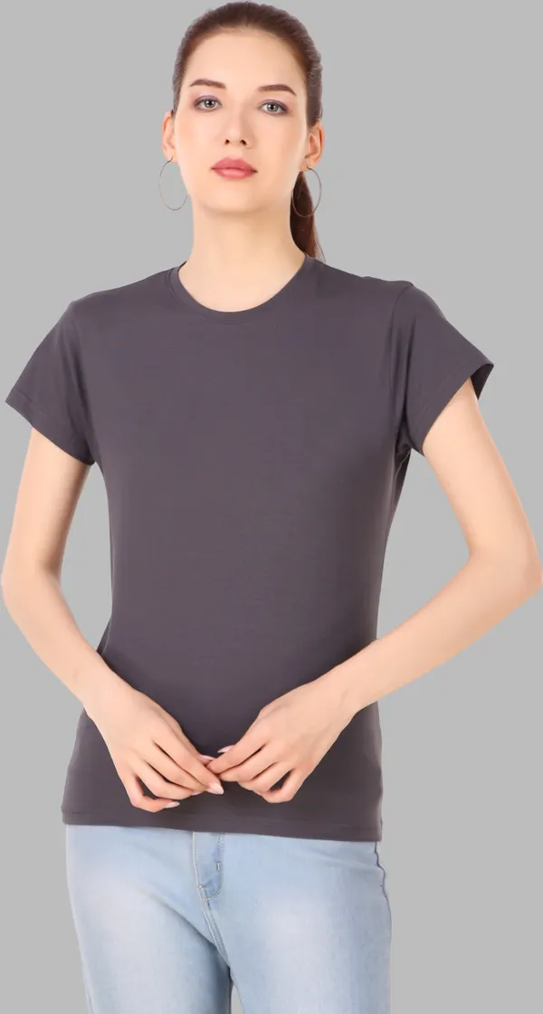Grey_Cotton_Blend_Solid_Round_Neck_T-Shirt_For_Women