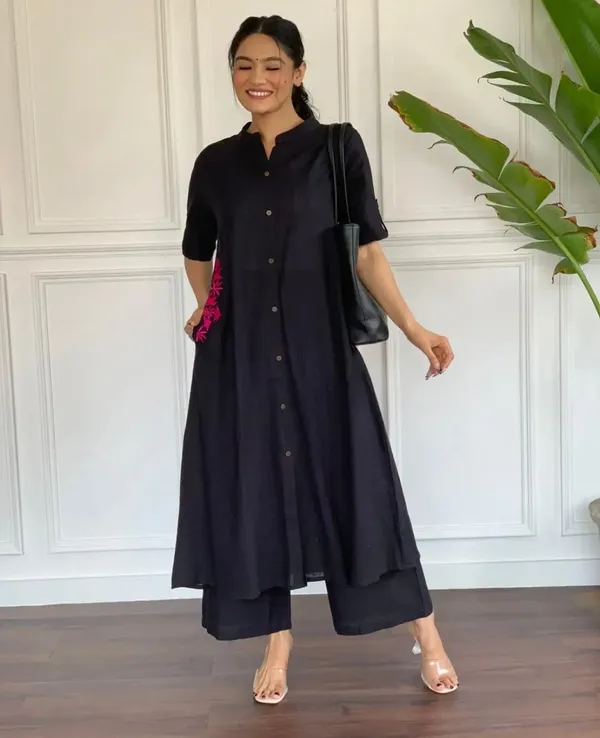 Black_Cotton_Embroidered_Kurta_Palazzo_Set_For_Women