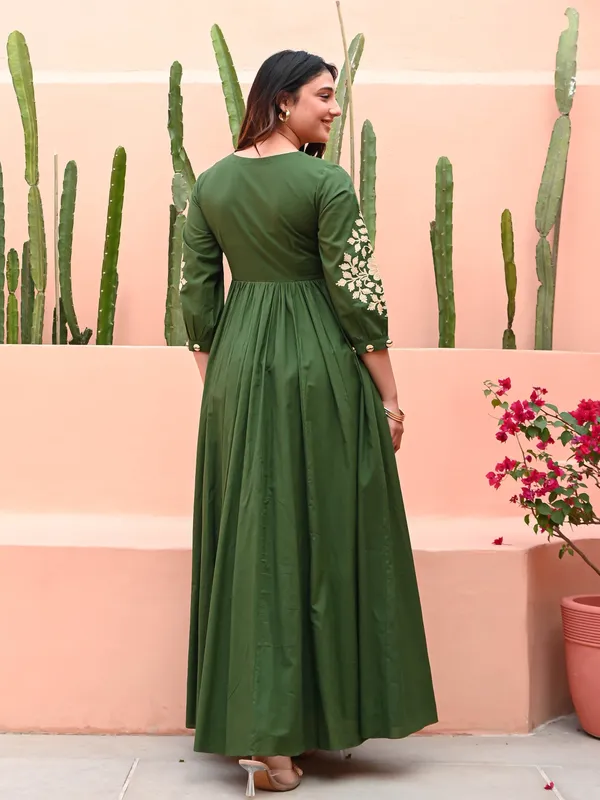 Dark_Green_Cotton_Embroidered_Dress_For_Women