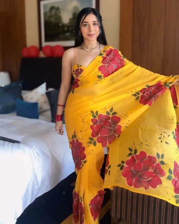 Yellow_Colour_1-Minute_Ready_To_Wear_Georgette_Saree_With_Blouse_Piece
