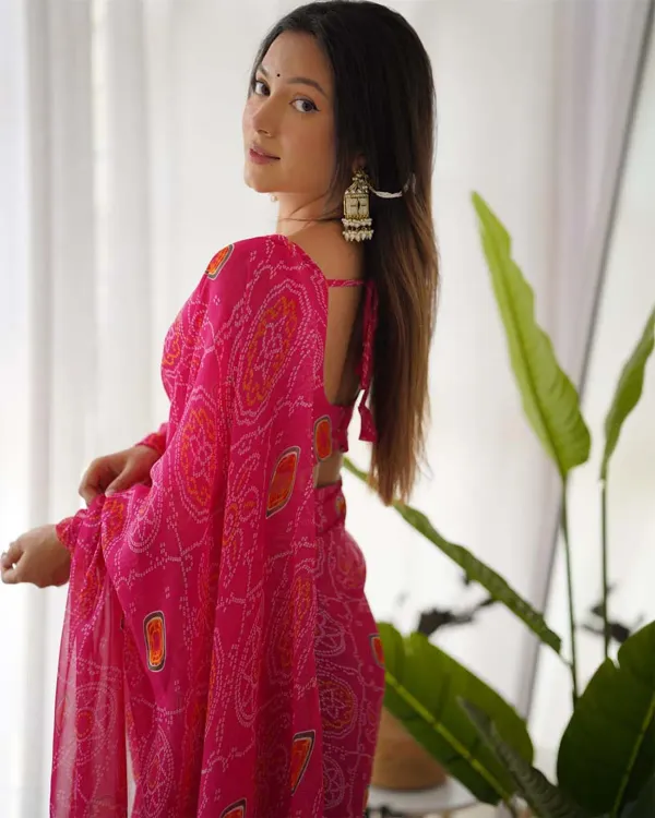 1_Min_Ready_To_Wear_Imported_Georgette_Bandhej_Saree_With_Heavy_Blouse