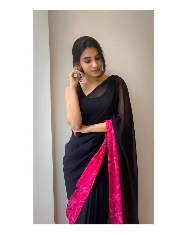 Black_Color_1-Minute_Ready_To_Wear_Georgette_Saree_With_Blouse_Piece