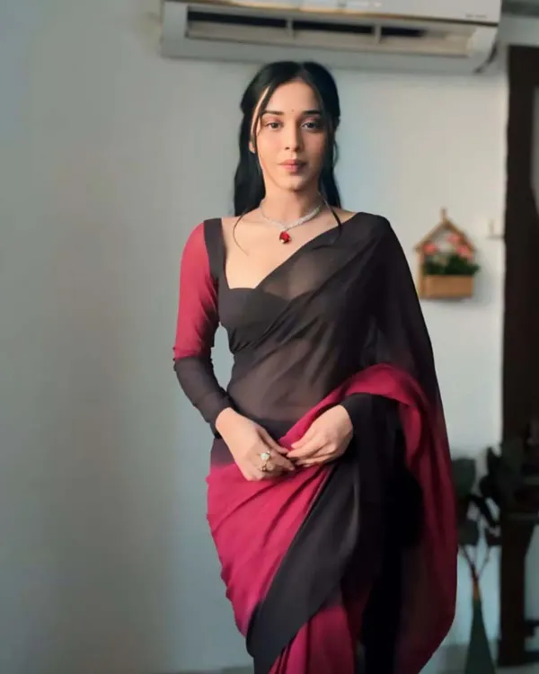 Preferable_1-Minute_Ready_To_Wear_Black_And_Maroon_Georgette_Saree