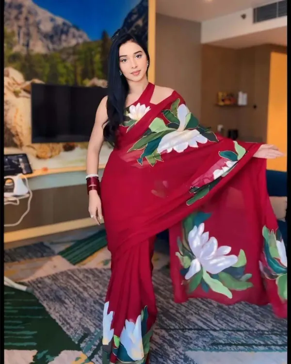Scintillating_1-Minute_Ready_To_Wear_Red_Georgette_Saree