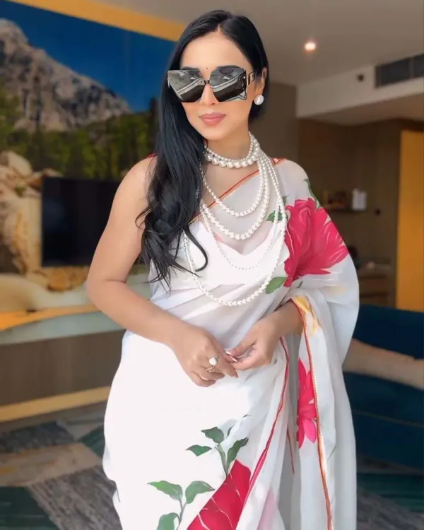 White_Colour_1-Minute_Ready_To_Wear_Georgette_Saree_With_Blouse_Piece