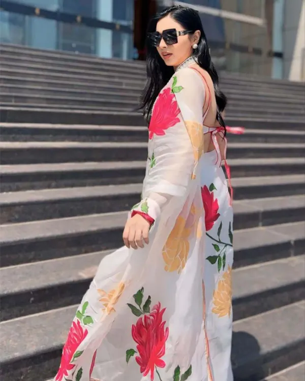 White_Colour_1-Minute_Ready_To_Wear_Georgette_Saree_With_Blouse_Piece