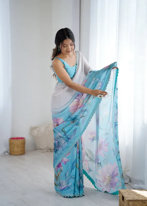 Sky_Blue_Sattin_Georgette_With_Hand_Print_Daimond_And_Cutdana_Work_Saree_With_Blouse_Piece