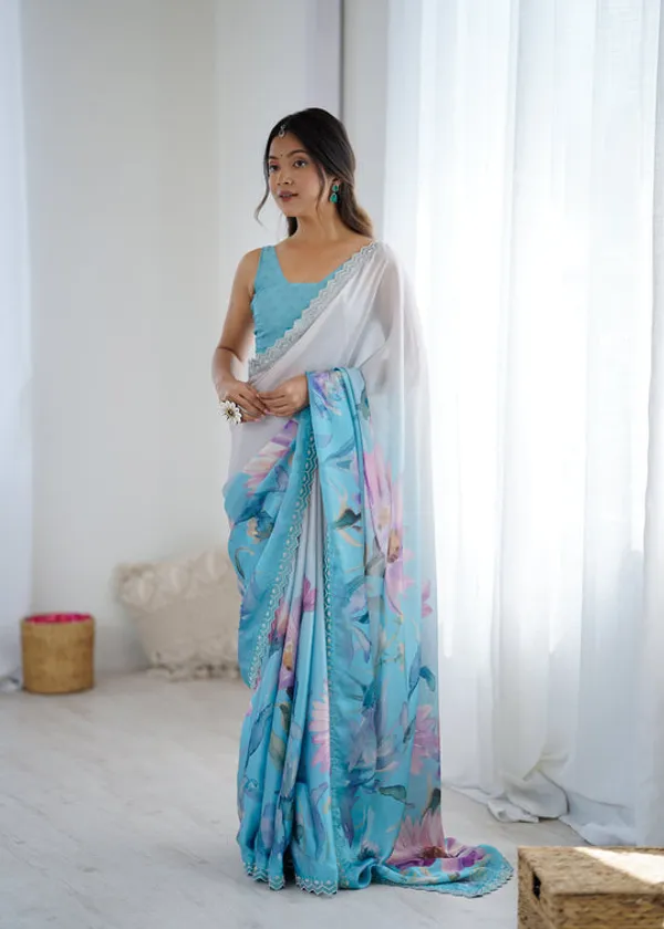 Sky_Blue_Sattin_Georgette_With_Hand_Print_Daimond_And_Cutdana_Work_Saree_With_Blouse_Piece