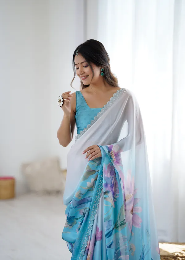 Sky_Blue_Sattin_Georgette_With_Hand_Print_Daimond_And_Cutdana_Work_Saree_With_Blouse_Piece